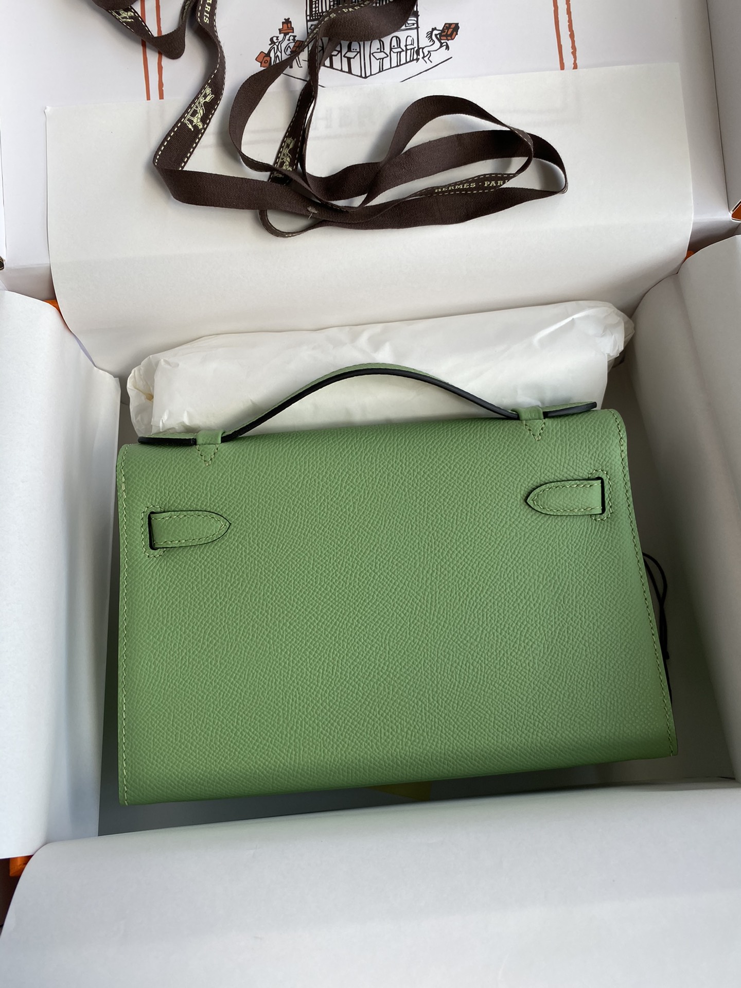 Hermes Mini Kelly Pochette 22cm Bag In Kiwi Green Epsom Leather